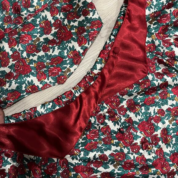 Vintage Kathryn Red Floral Satin Crop Pj Short Set Girly Sexy Feminine Large - Picture 3 of 9